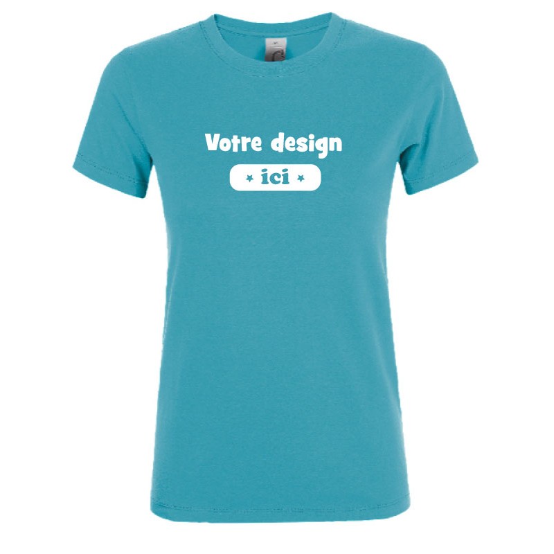 Tee-shirt coupe femme bleu turquoise personnalisable